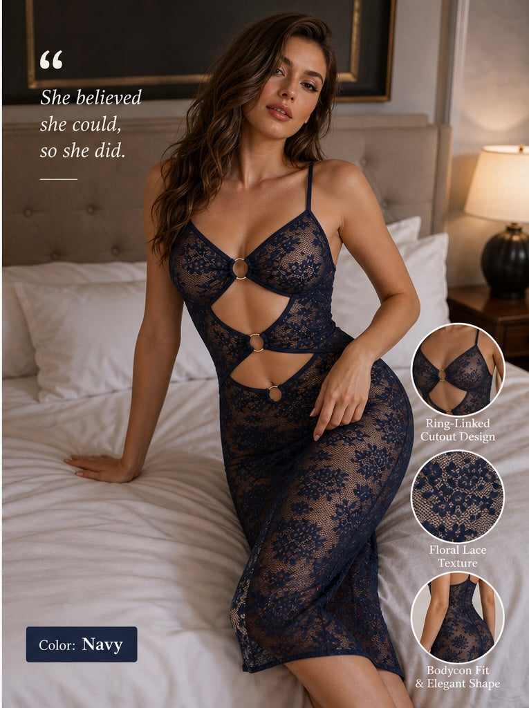 Navy Lace Sheer Slip Dress