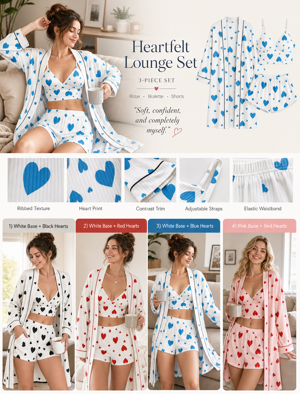 Heart Print 3-Piece Lounge Set