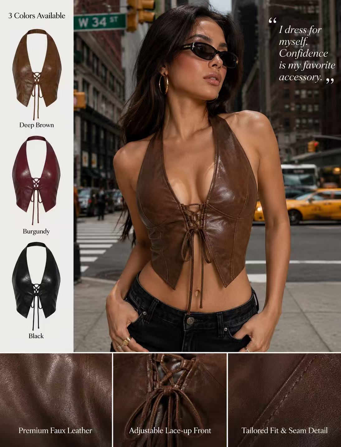 Faux Leather Lace-up Halter Vest
