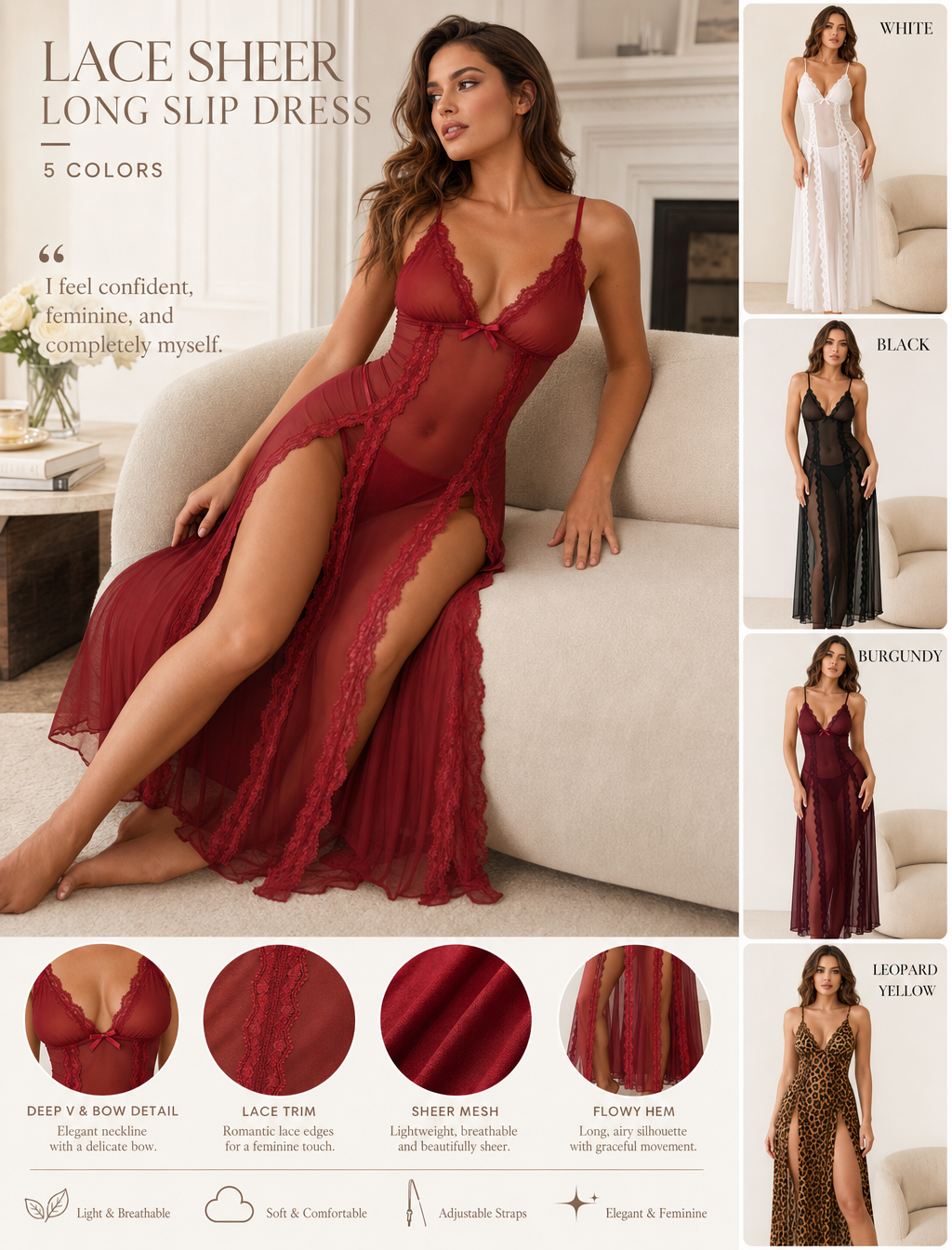 Lace Sheer Long Slip Dress