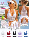 Lace Halter Tennis Bra Top | Deep V-Neck Front Hook Racerback